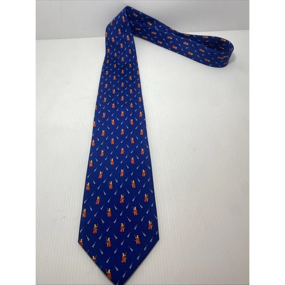 TOMMY FINK Vintage Blue TIE Cat With Violin 100% Silk-T22
